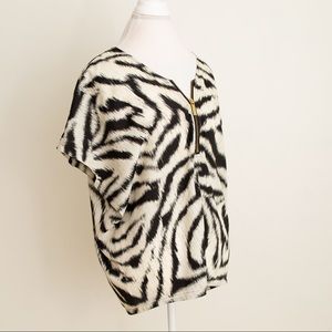 Zebra Print Zip Front Blouse